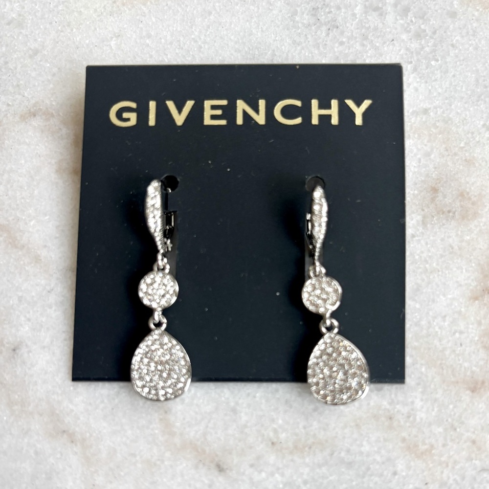 Givenchy Silver Crystal Drop Earrings